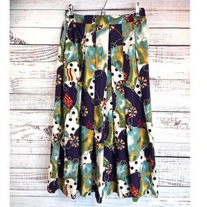 Vintage Nautical Map Print Skirt L‎ Elastic Waist Pleated Midi Timeless Preppy
